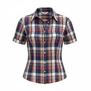 Vintage 90s Felice Plaid Preppy Secretary Office Blouse Size 16 Fitted Americana